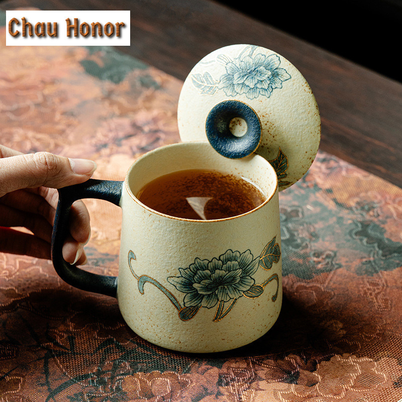Draw Coffee And Tea - Taza roja de pedernal azul y
