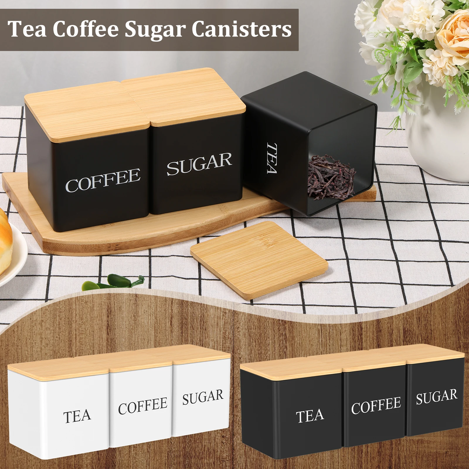 Coffee Tea Canister Set - Juego de 3 recipientes para té,