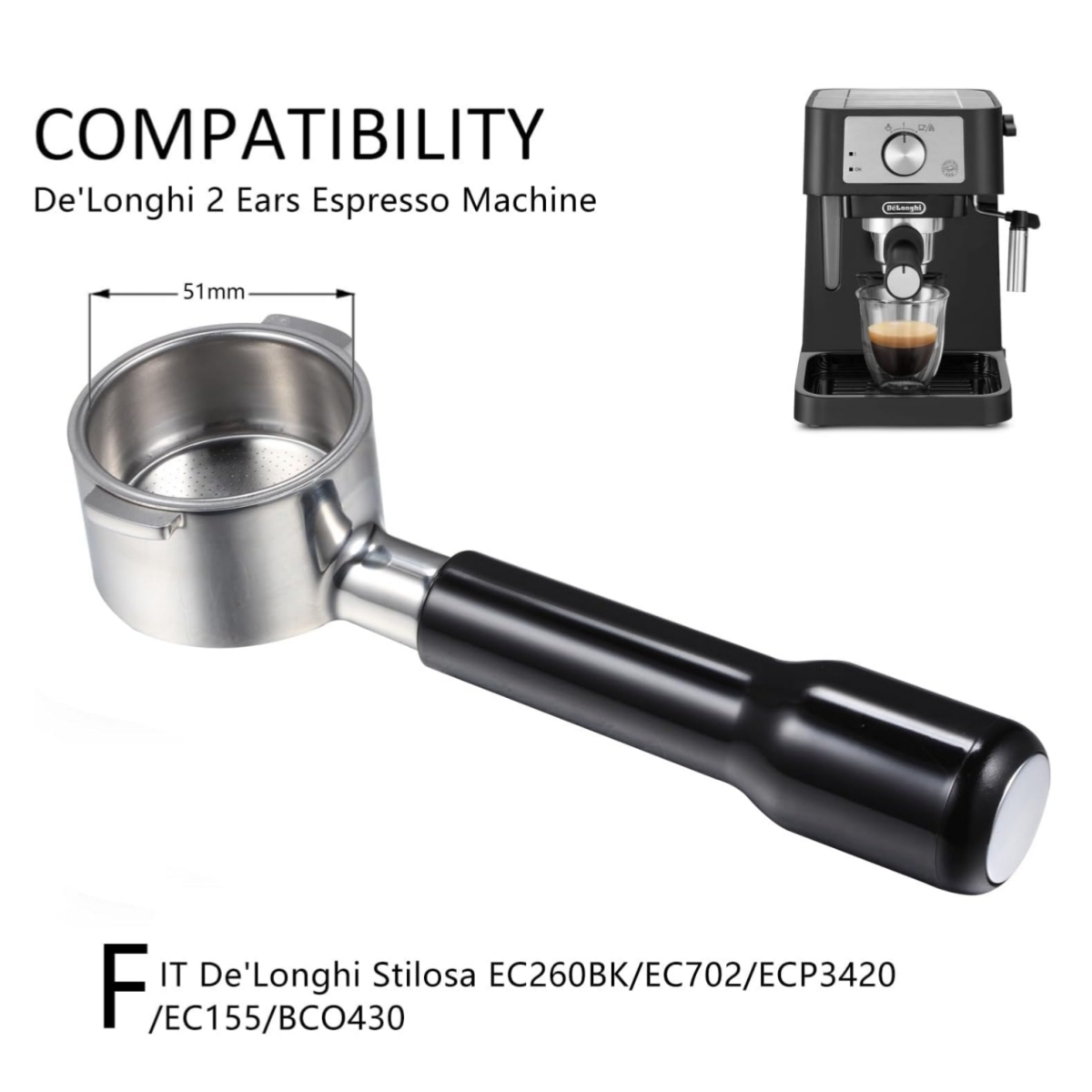 Delonghi Espresso Ecp3420 - Portafiltro sin fondo de 51mm, 2
