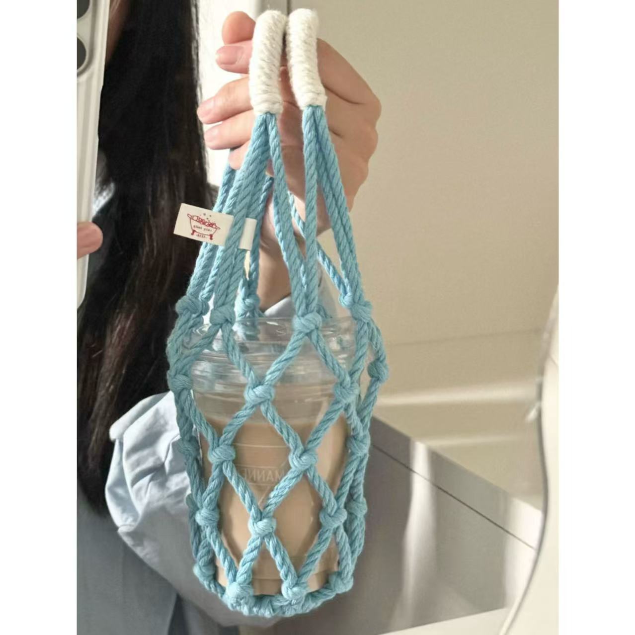 Coffee Tea Knits - 2 Bolsas Portavasos de Macramé Hechas