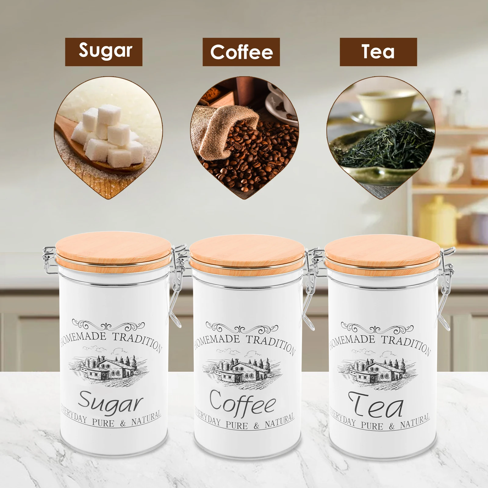 3 unids/set de botes de azúcar - Coffee Tea Canister Set reseña y precio