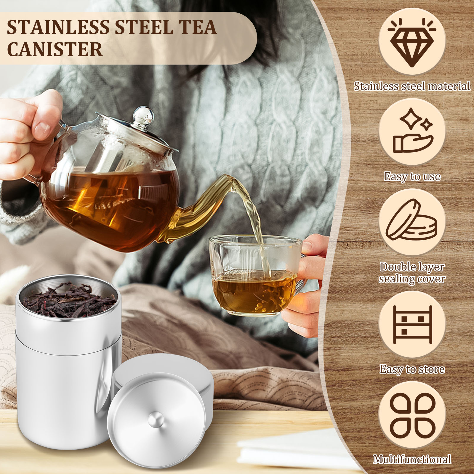 Latas de hojas de té de acero  - Coffee Tea And Sugar Canisters reseña y precio